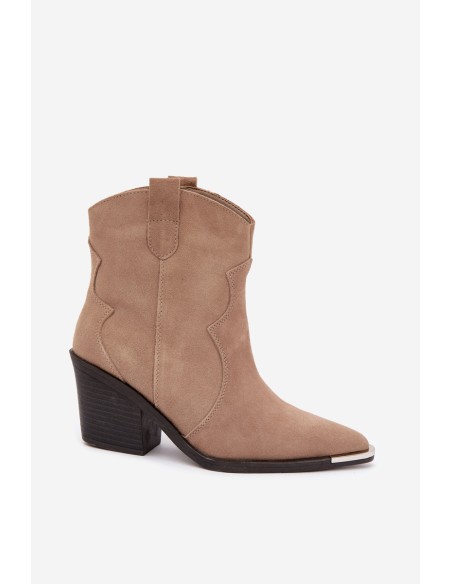 Leather Suede Cowboy Ankle Boots With Heels Insulated Khaki Pelsa