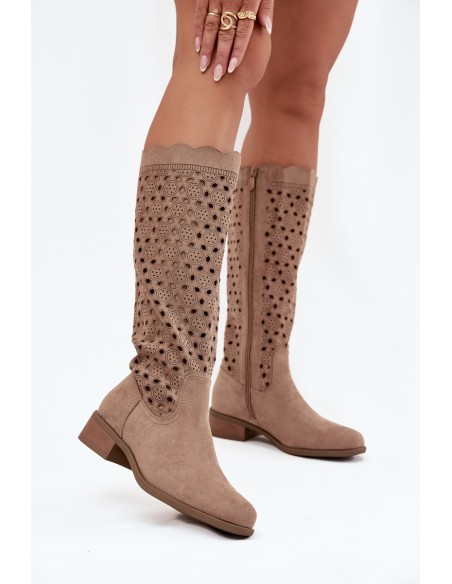 Women's Low Heel Boots with Openwork Pattern Beige Marcelline