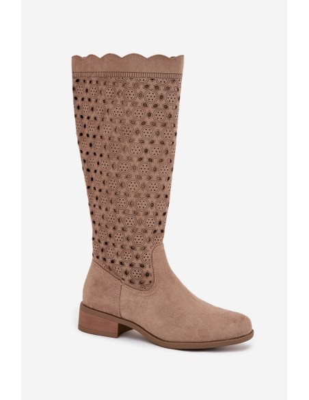 Women's Low Heel Boots with Openwork Pattern Beige Marcelline