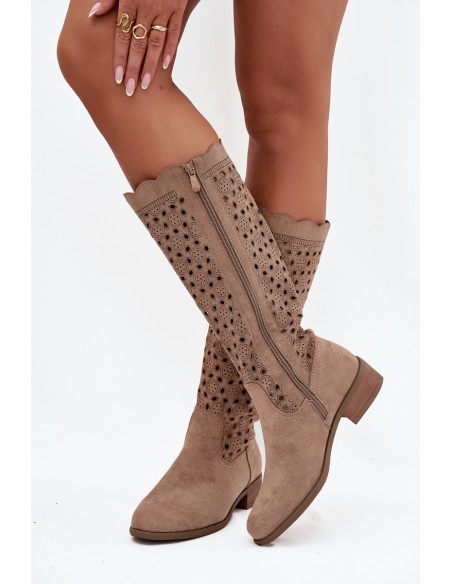 Women's Low Heel Boots with Openwork Pattern Beige Marcelline