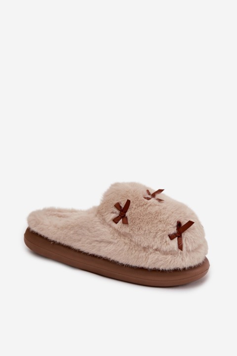 Furry Women's Slippers with Bows Beige Saviera