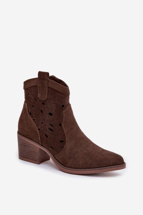 Women's Cowgirl Ankle Boots with Lace Pattern Chocolate Nolvina