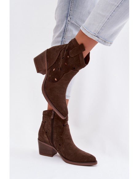Women's Cowgirl Ankle Boots with Lace Pattern Chocolate Nolvina