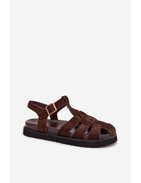 Women's Roman Sandals With Gold Buckle On Platform Chocolate Terelina