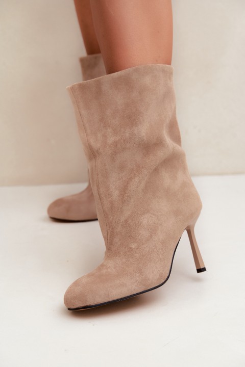 Women's Beige Slouchy High Heel Ankle Boots Penrose