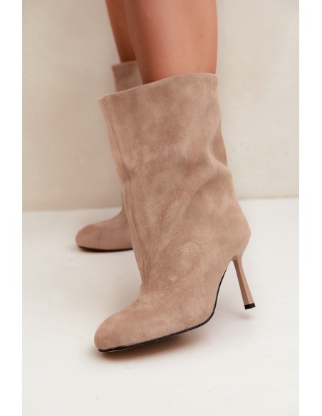 Women's Beige Slouchy High Heel Ankle Boots Penrose