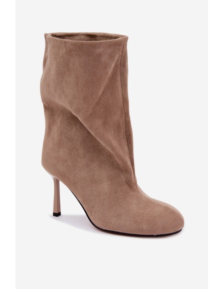 Women's Beige Slouchy High Heel Ankle Boots Penrose