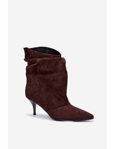 Women's Chocolate Brown Slip-On Ankle Boots with Heel Slouchy Yesenia