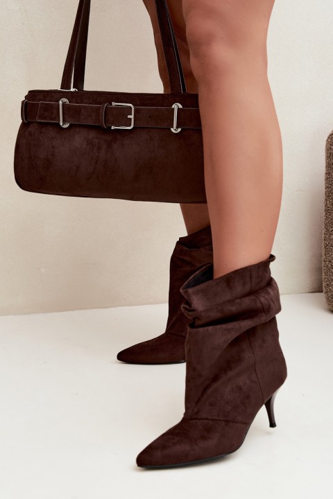 Women's Chocolate Brown Slip-On Ankle Boots with Heel Slouchy Yesenia