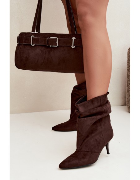 Women's Chocolate Brown Slip-On Ankle Boots with Heel Slouchy Yesenia