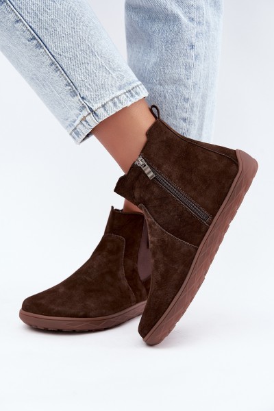 Women's Leather Suede Loafers Altie With Zipper Chocolate Brown