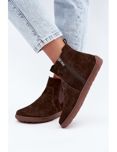 Women's Leather Suede Loafers Altie With Zipper Chocolate Brown
