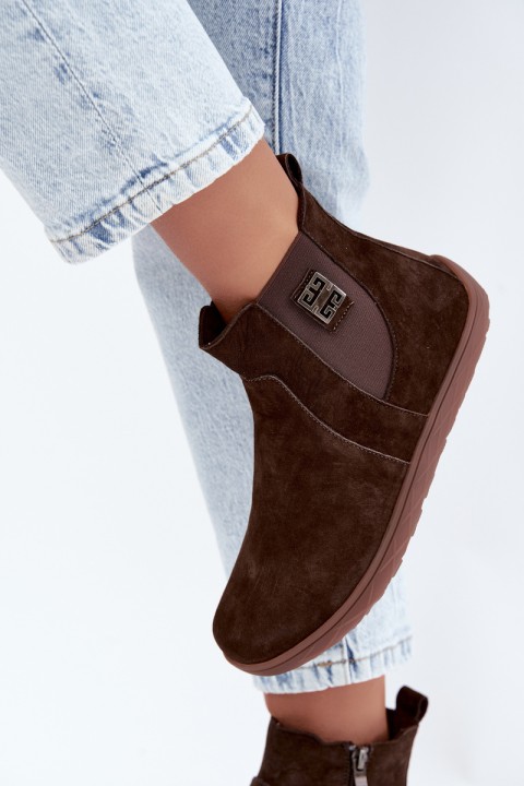 Women's Leather Suede Loafers Altie With Zipper Chocolate Brown