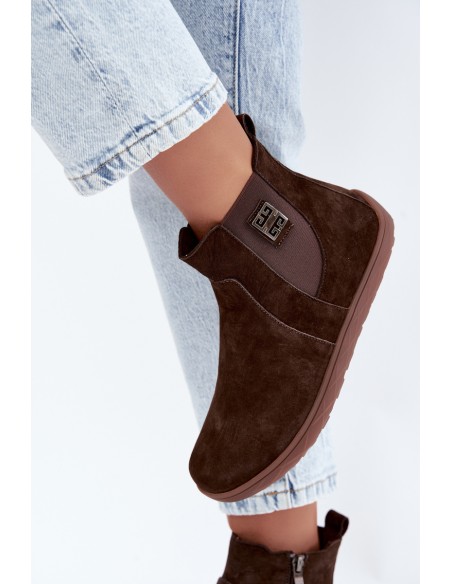 Women's Leather Suede Loafers Altie With Zipper Chocolate Brown