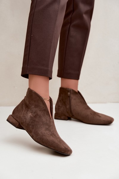 Low Ankle Boots with Cutout and Zipper Flat Heel Dark Green Canella