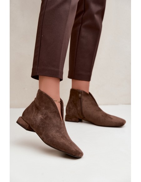 Low Ankle Boots with Cutout and Zipper Flat Heel Dark Green Canella