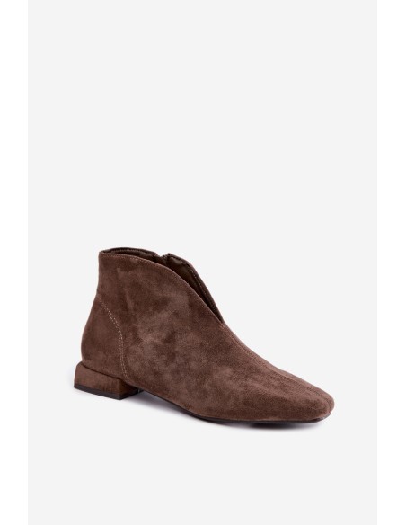 Low Ankle Boots with Cutout and Zipper Flat Heel Dark Green Canella