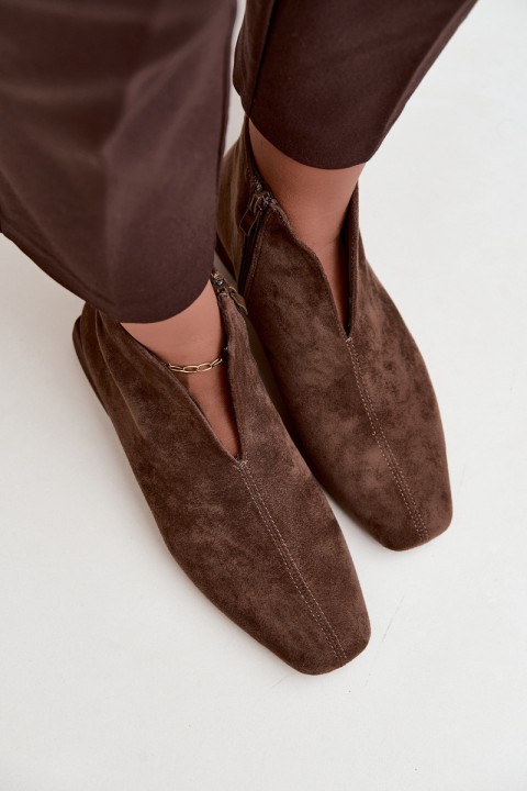 Low Ankle Boots with Cutout and Zipper Flat Heel Dark Green Canella