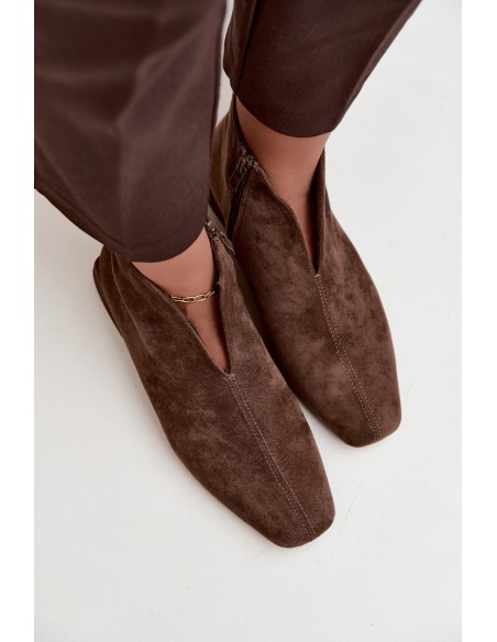 Low Ankle Boots with Cutout and Zipper Flat Heel Dark Green Canella