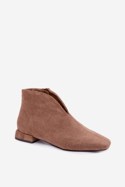 Low Ankle Boots With Cut-Out Zip Flat Heel Dark Beige Canella 2