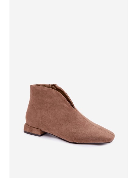 Low Ankle Boots With Cut-Out Zip Flat Heel Dark Beige Canella