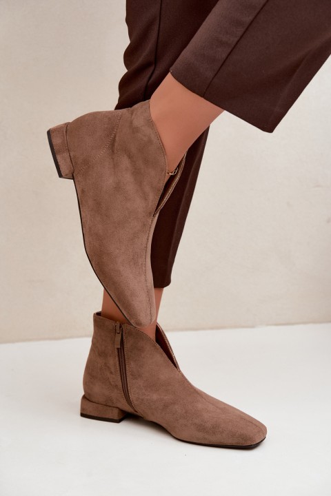 Low Ankle Boots With Cut-Out Zip Flat Heel Dark Beige Canella