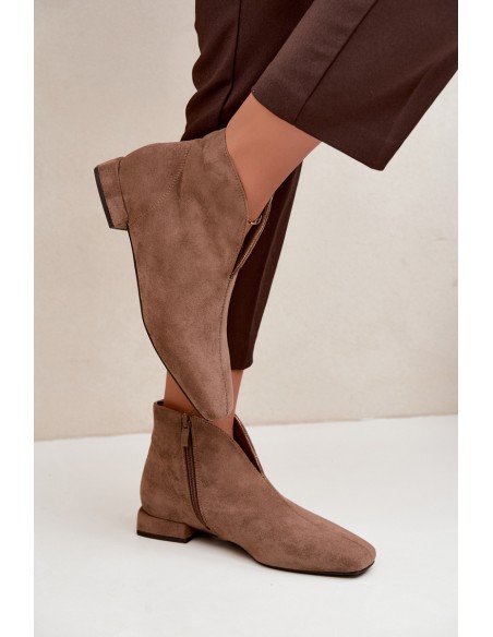 Low Ankle Boots With Cut-Out Zip Flat Heel Dark Beige Canella