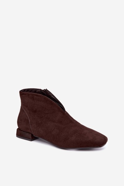 Low Ankle Boots with Cutout and Zipper Flat Heel Chocolate Canella 2