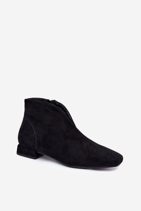 Low Ankle Boots with Cutout and Zipper Flat Heel Black Canella