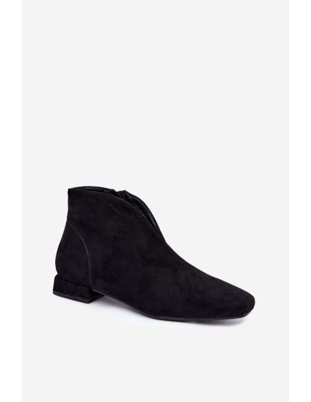 Low Ankle Boots with Cutout and Zipper Flat Heel Black Canella