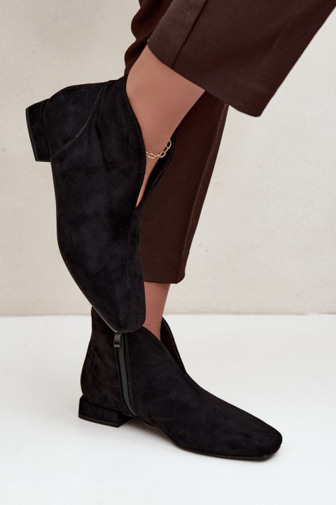 Low Ankle Boots with Cutout and Zipper Flat Heel Black Canella