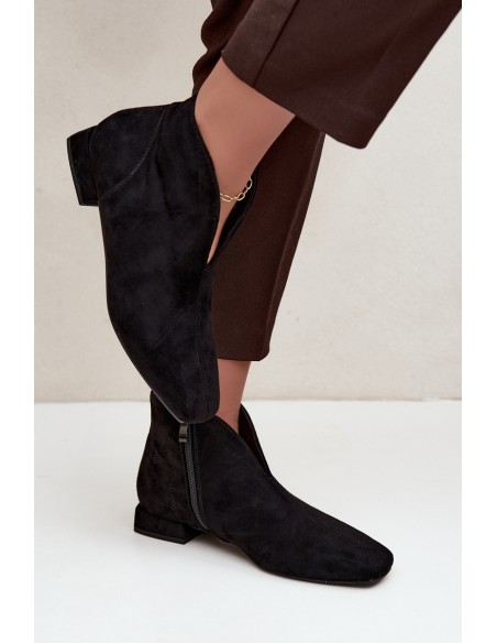 Low Ankle Boots with Cutout and Zipper Flat Heel Black Canella