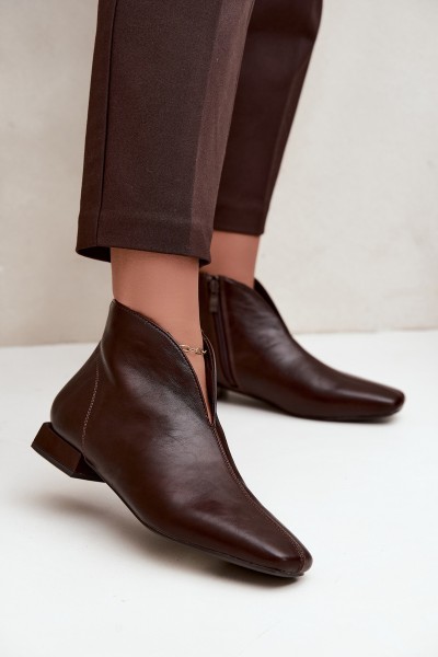 Low Boots with Cut-Out and Zip Flat Heel Eco Leather Dark Brown Canella