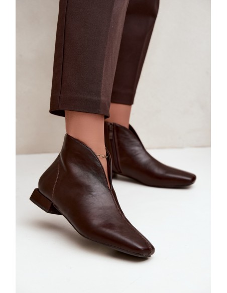 Low Boots with Cut-Out and Zip Flat Heel Eco Leather Dark Brown Canella