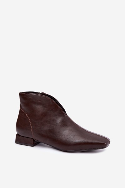 Low Boots with Cut-Out and Zip Flat Heel Eco Leather Dark Brown Canella 2