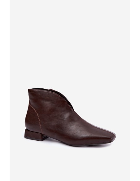 Low Boots with Cut-Out and Zip Flat Heel Eco Leather Dark Brown Canella