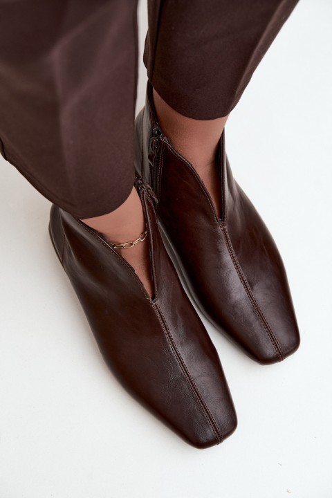 Low Boots with Cut-Out and Zip Flat Heel Eco Leather Dark Brown Canella