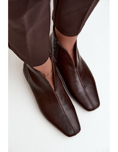 Low Boots with Cut-Out and Zip Flat Heel Eco Leather Dark Brown Canella