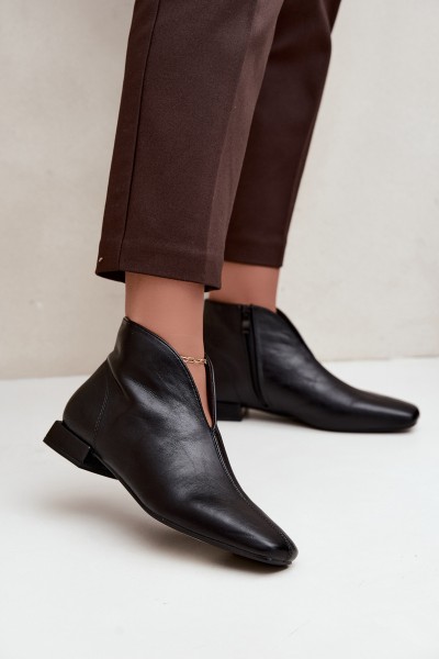 Black Low Ankle Boots With Cut-Out Zip And Flat Heel Eco Leather Canella