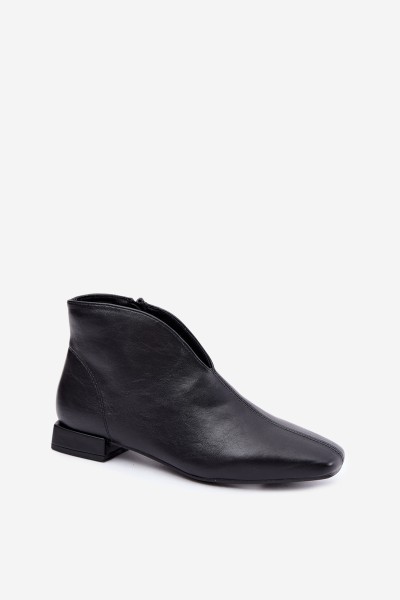 Black Low Ankle Boots With Cut-Out Zip And Flat Heel Eco Leather Canella 2