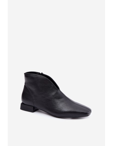 Black Low Ankle Boots With Cut-Out Zip And Flat Heel Eco Leather Canella