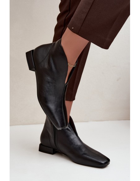 Black Low Ankle Boots With Cut-Out Zip And Flat Heel Eco Leather Canella
