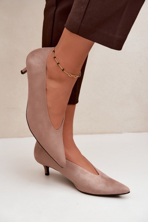 Beige Suede Kitten Heel Pumps Nuretta