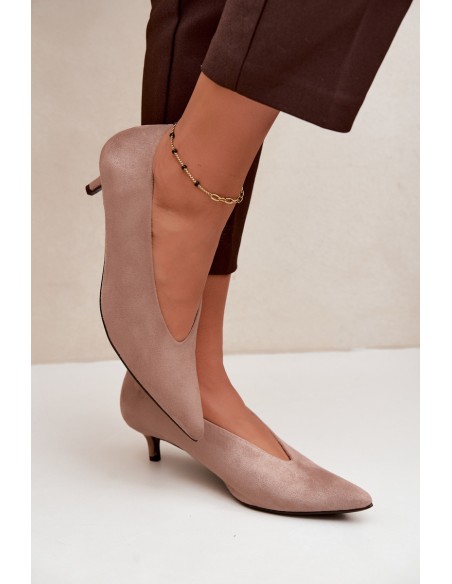 Beige Suede Kitten Heel Pumps Nuretta