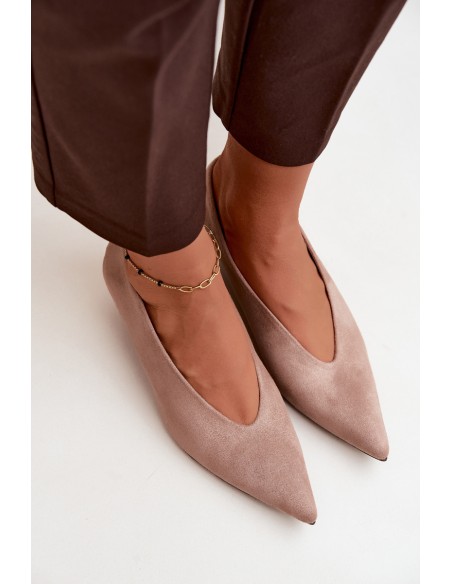 Beige Suede Kitten Heel Pumps Nuretta