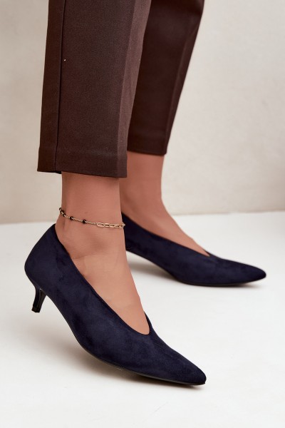 Suede Kitten Heel Pumps in Navy Blue Nuretta