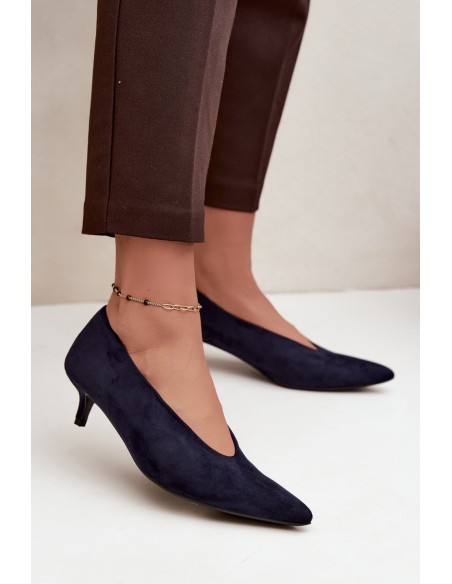 Suede Kitten Heel Pumps in Navy Blue Nuretta