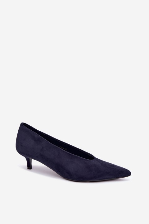 Suede Kitten Heel Pumps in Navy Blue Nuretta