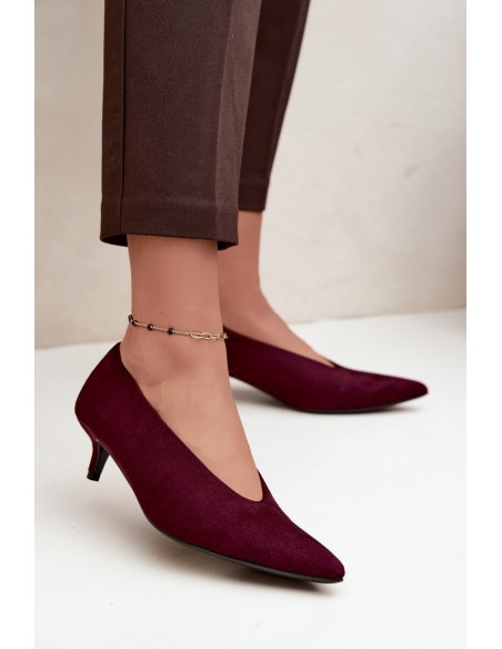 Burgundy Suede Kitten Heel Pumps Nuretta
