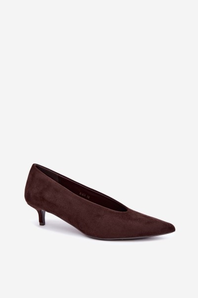 Suede Kitten Heel Pumps in Chocolate Brown Nuretta 2